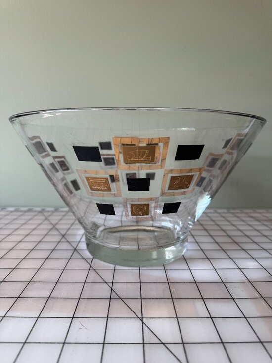 Other - Vintage Mid Century Modern Glass Serving Bowl Gold Atomic Decor